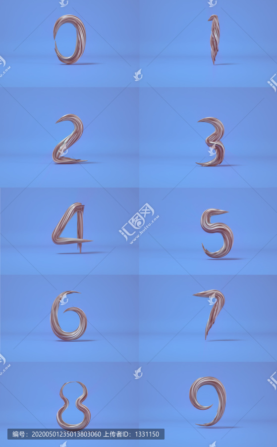 0到9數(shù)字樣條3D字體設(shè)計