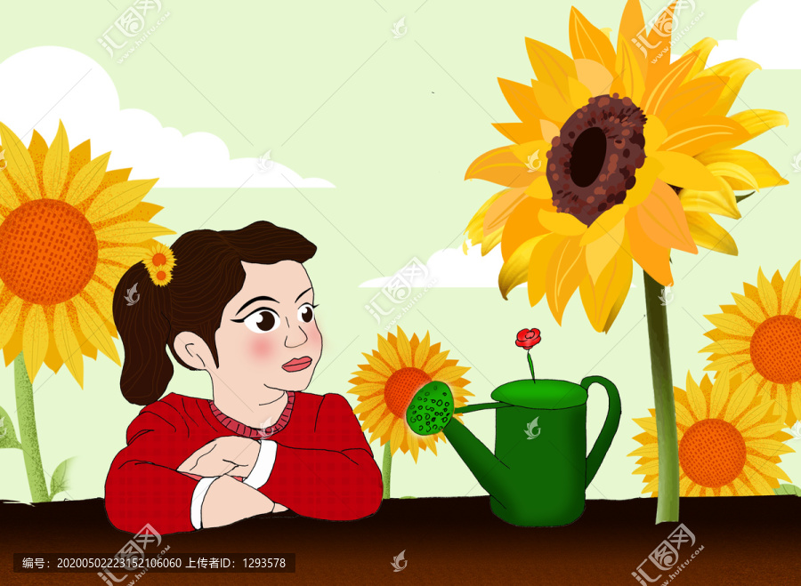 手繪卡通向日葵夏日陽光女孩