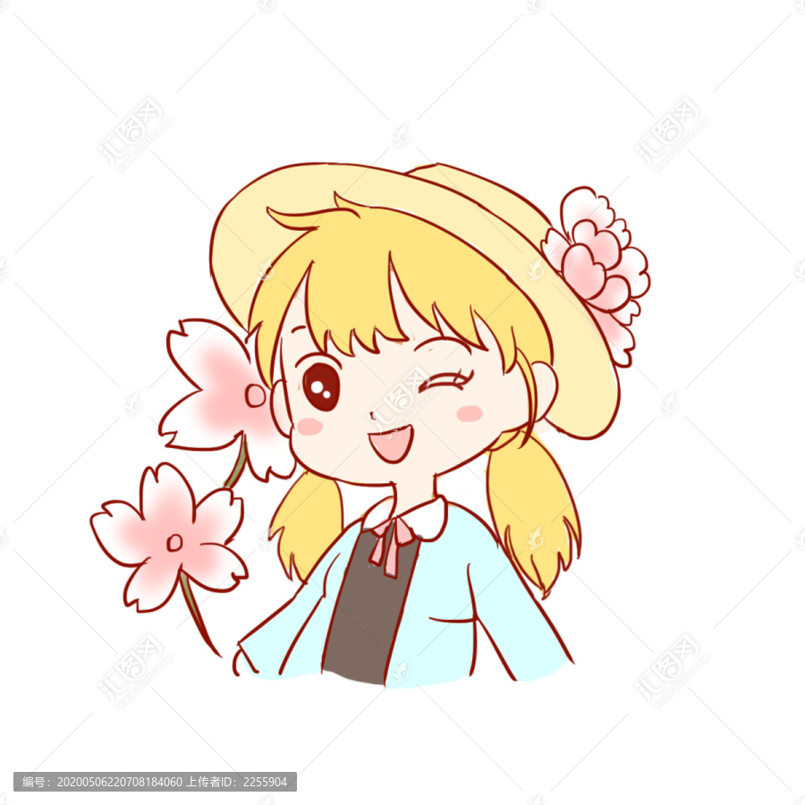 賞花手繪卡通元素