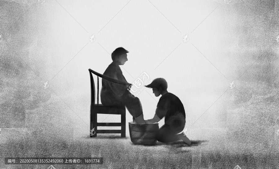 手繪母親節(jié)水墨畫