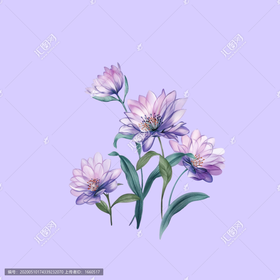 手繪分層花卉印花