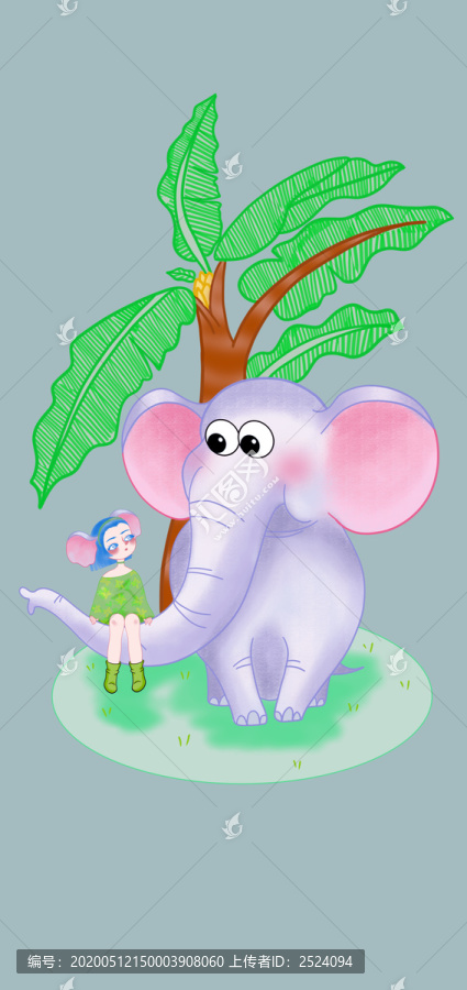 森林女孩与大象文创封面设计