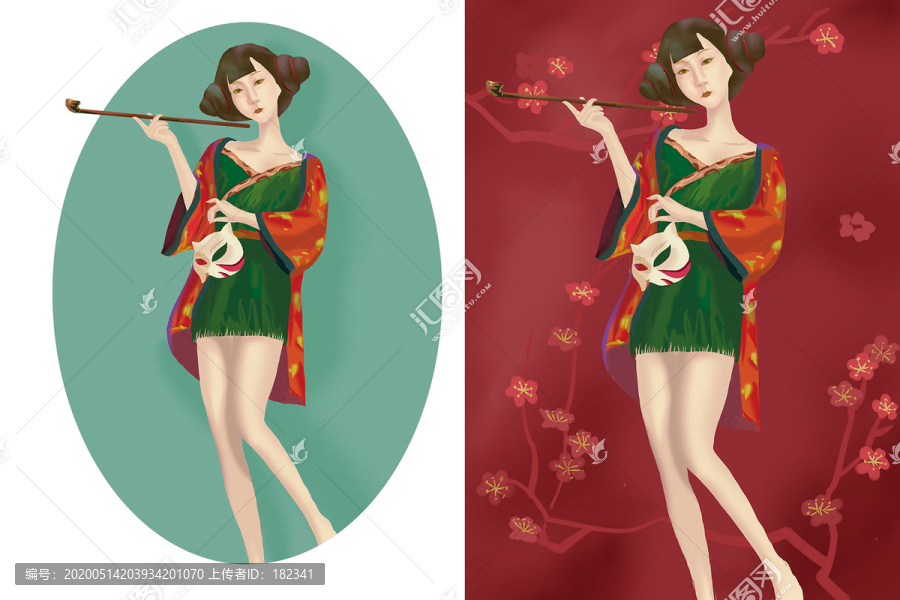 古裝美女抽煙美女裝飾畫