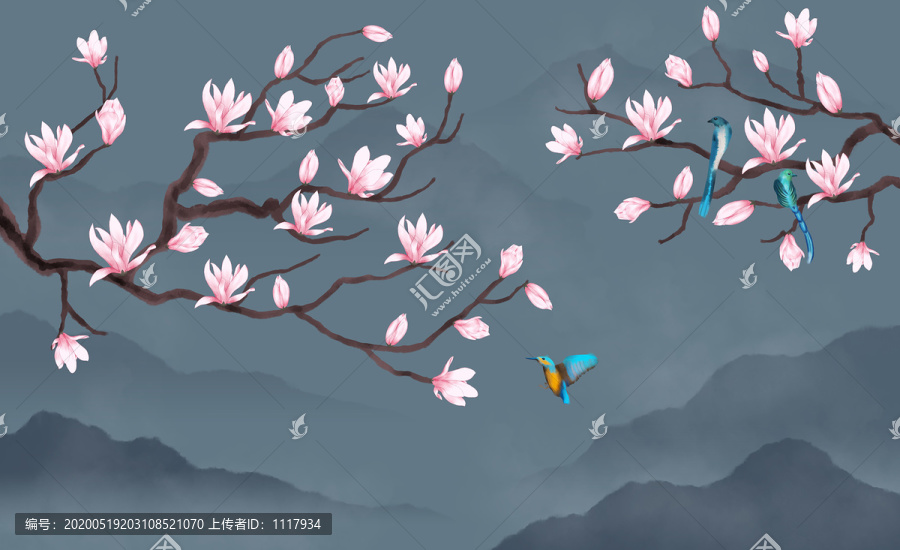 玉蘭花山水裝飾畫
