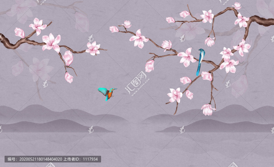 現(xiàn)代簡(jiǎn)約玉蘭花背景墻