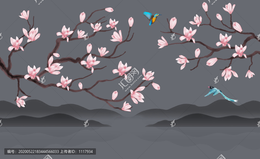 玉蘭花山水裝飾畫