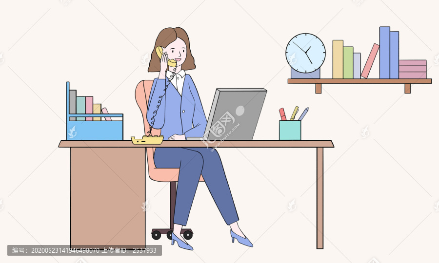 扁平風(fēng)商務(wù)辦公接電話女職員