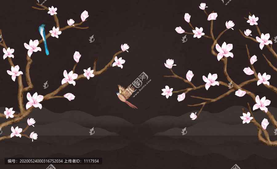 玉蘭花山水背景墻