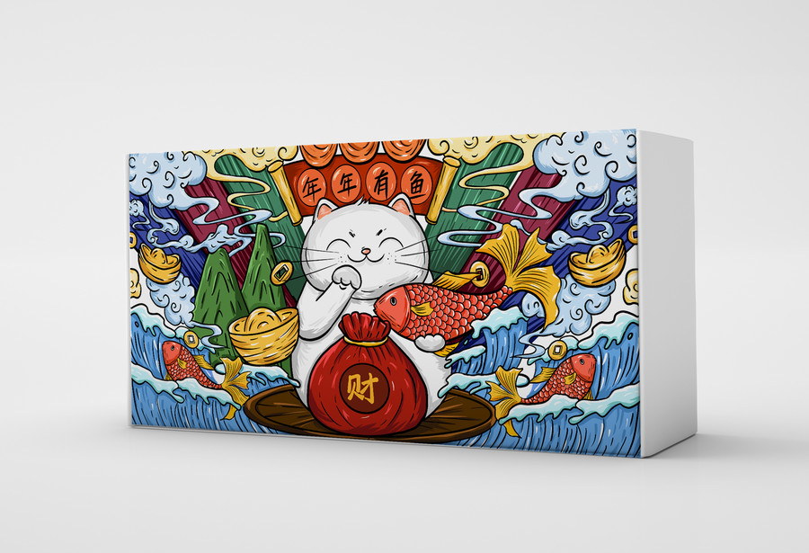 招財(cái)貓國(guó)潮包裝手機(jī)殼插畫(huà)海報(bào)