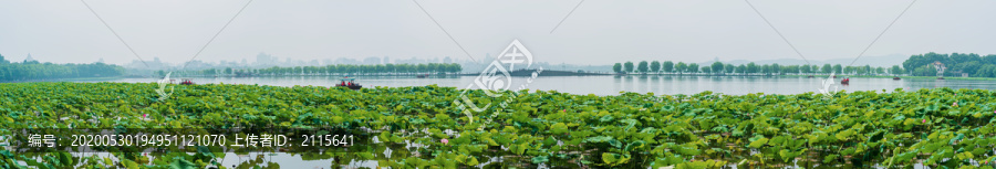 杭州西湖夏天白堤断桥全景图