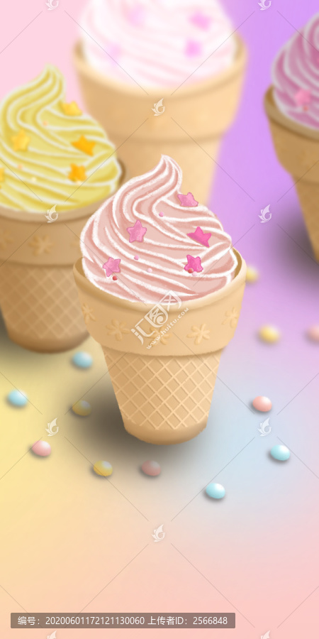 糖果的星星冰淇淋蛋筒