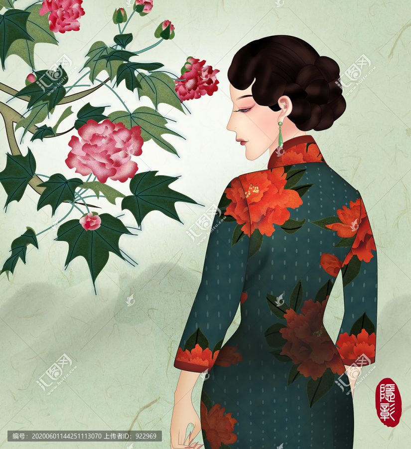 民國美人國潮風古風旗袍美女背影