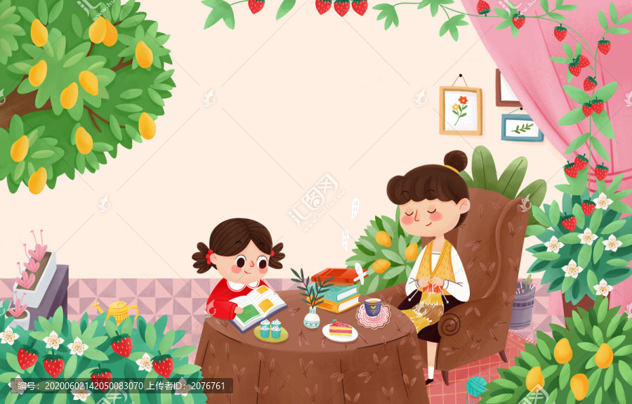 卡通小清新親子插畫