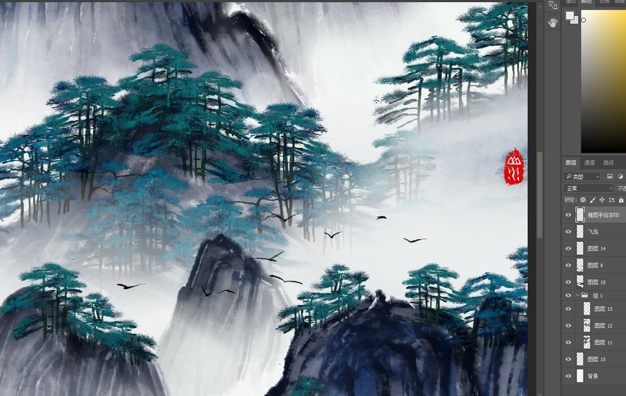 中式玄關(guān)水墨山水裝飾畫