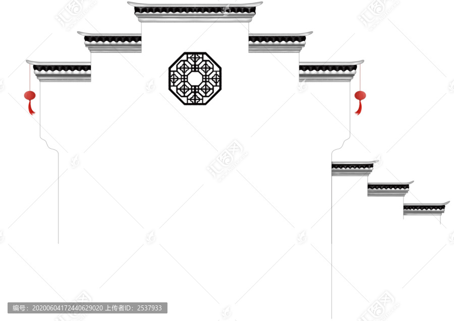 古典徽派建筑屋顶红灯笼