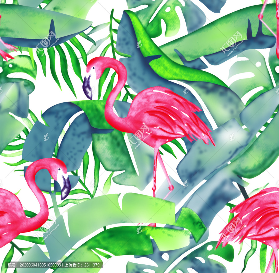 熱帶風(fēng)格樹葉火烈鳥