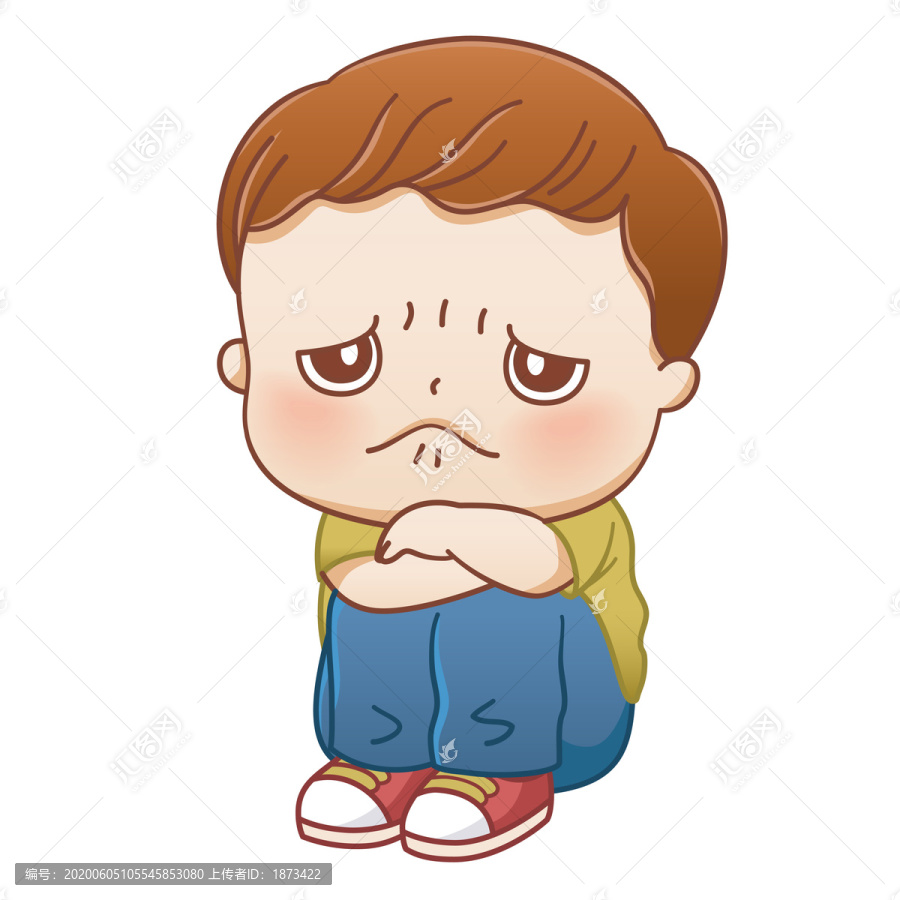 線條風生悶氣的小男孩