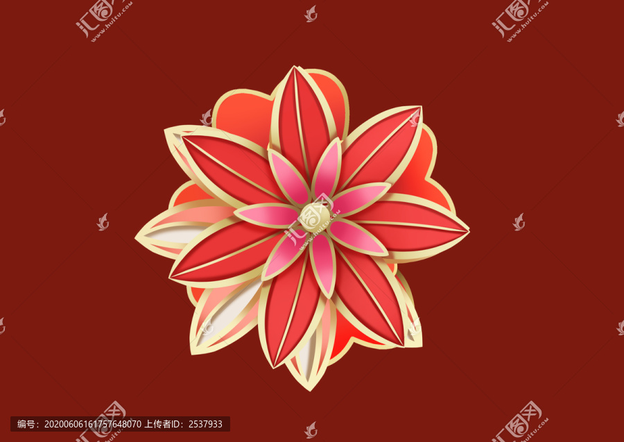 正視金色鑲邊紅色花朵