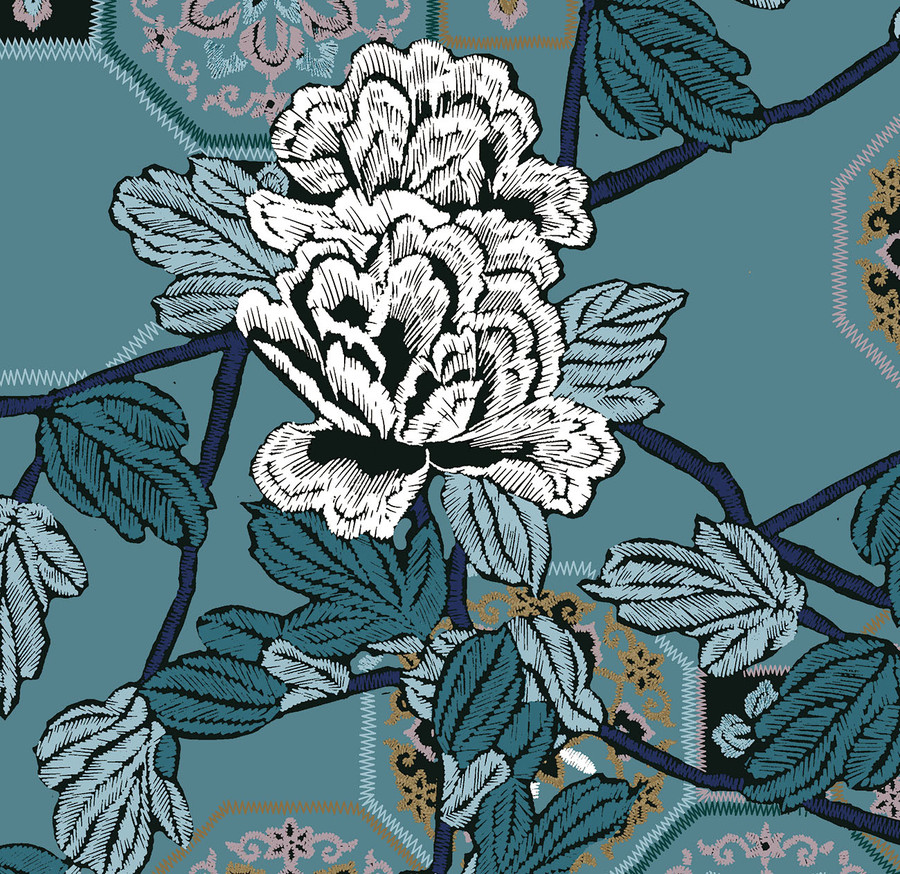 循環(huán)花抽象圖案數(shù)碼印花波西米亞