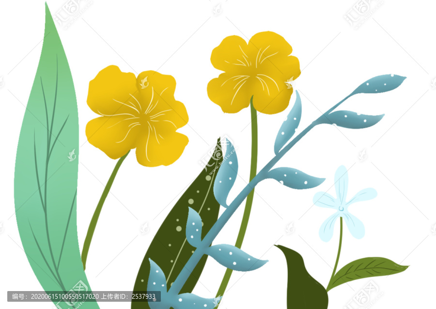 小清新花草黃色花朵綠葉