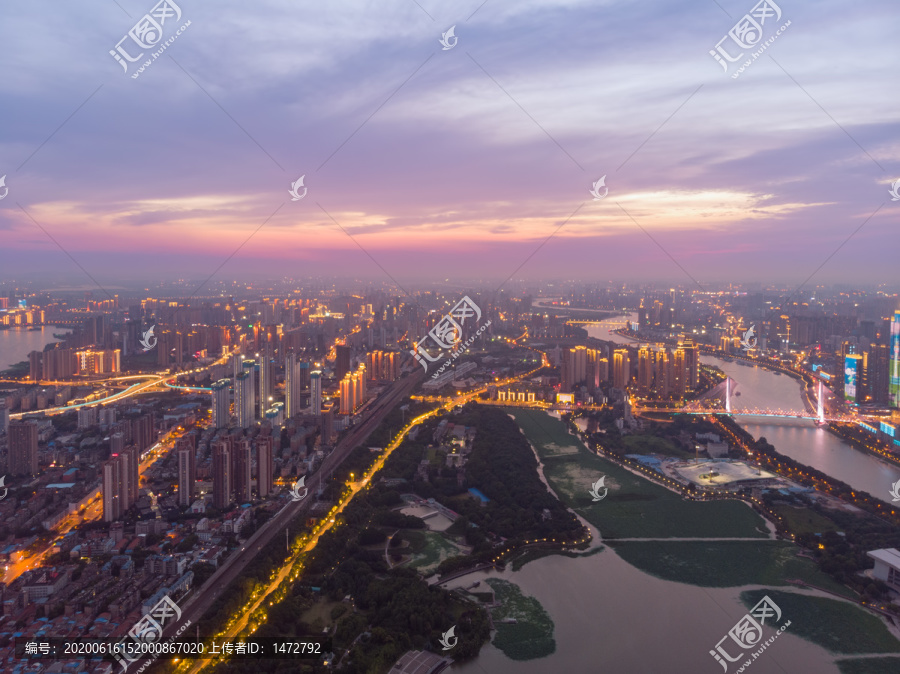 湖北武汉城市航拍傍晚和夜景风