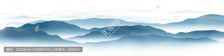 大幅藍(lán)色經(jīng)典水墨畫