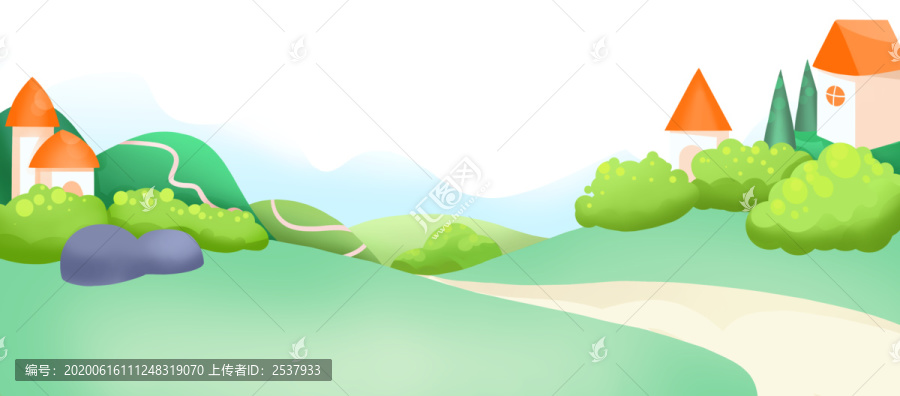 小清新卡通風(fēng)景戶外草地背景