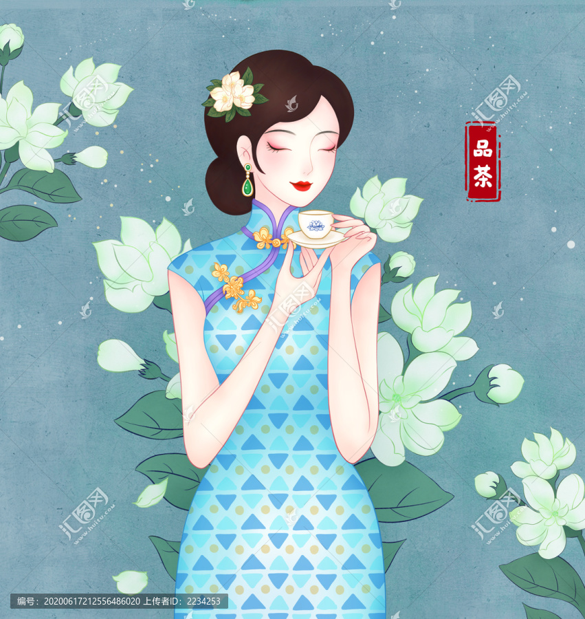喝茶的美女