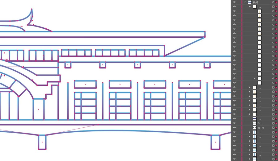 福州標(biāo)志性地標(biāo)建筑矢量圖