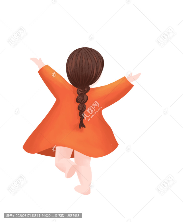 小清新風(fēng)格紅裙小女孩背面