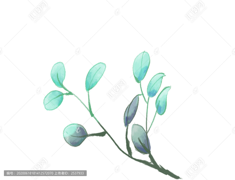 小清新水彩風(fēng)青色枝葉