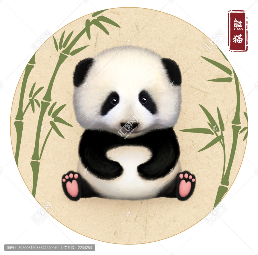 手繪卡通熊貓萌寵明信片