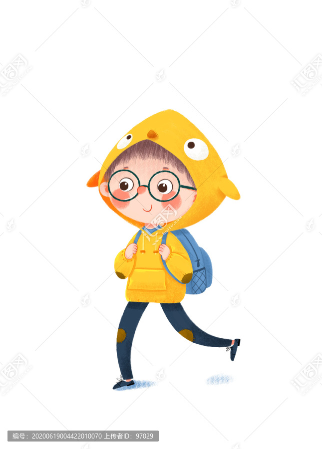 背書(shū)包卡通小男孩兒童插畫(huà)