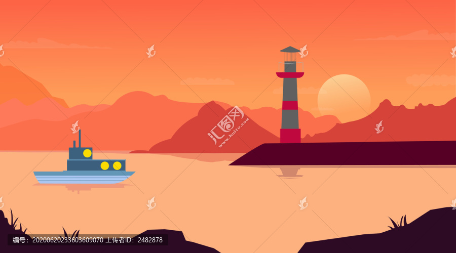 扁平化日落插畫(huà)風(fēng)格