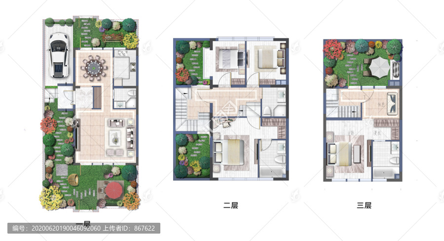 别墅洋房彩色平面户型图