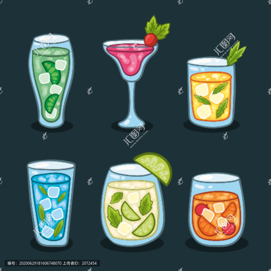美食果汁飲料矢量扁平手繪插畫
