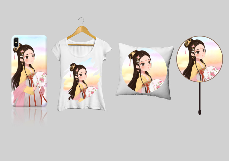 水墨風(fēng)油畫(huà)棒唯美古風(fēng)漢服仕女