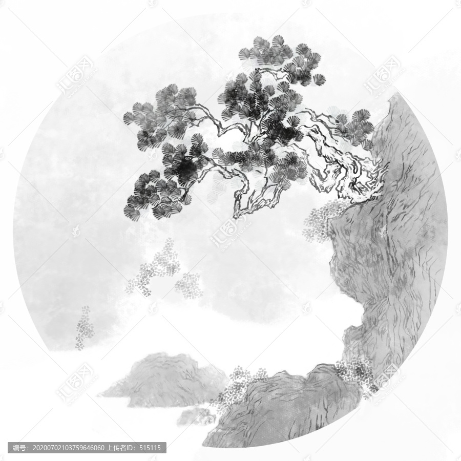 松石團扇中國山水畫