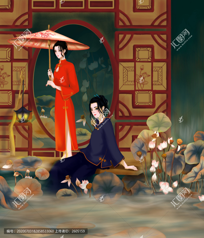 古風(fēng)荷塘雙子