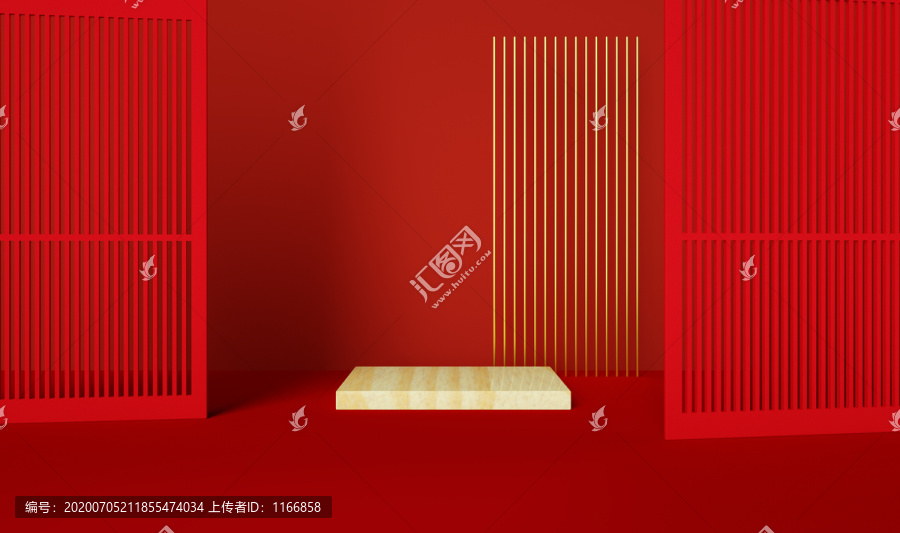 红色C4D场景海报背景中国风
