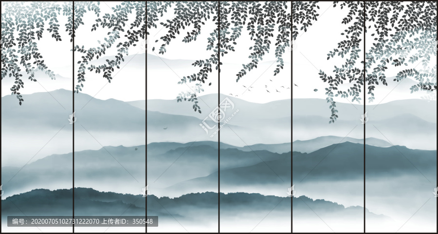 大幅新中式意境山水裝飾背景