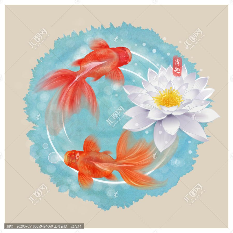荷花金魚清趣圖