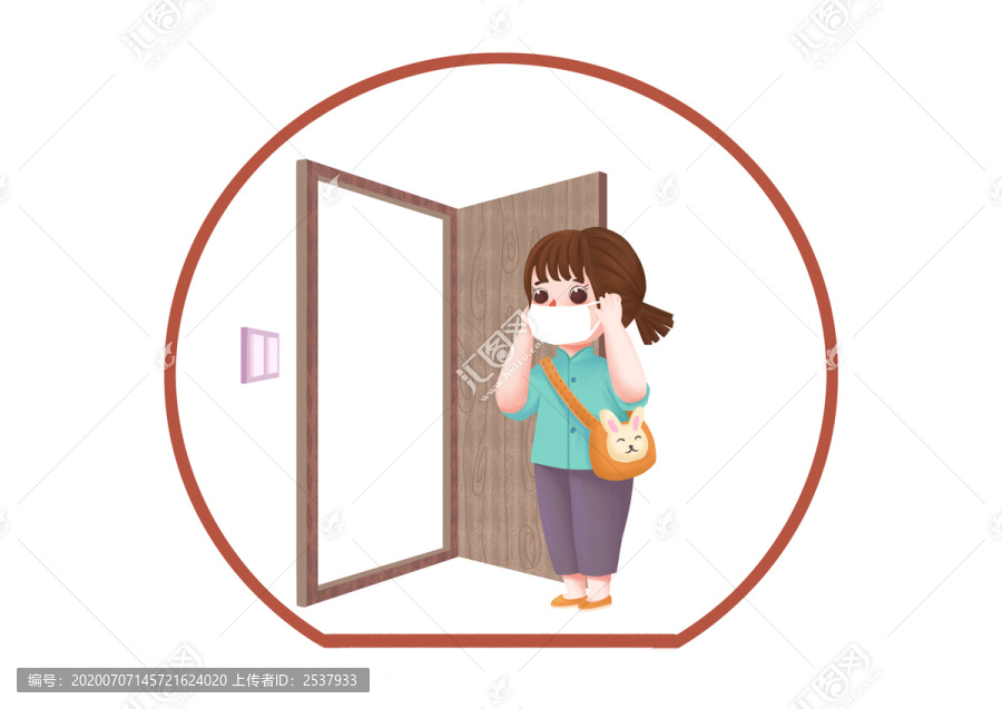 卡通小女孩出門(mén)戴口罩的防疫圖標(biāo)