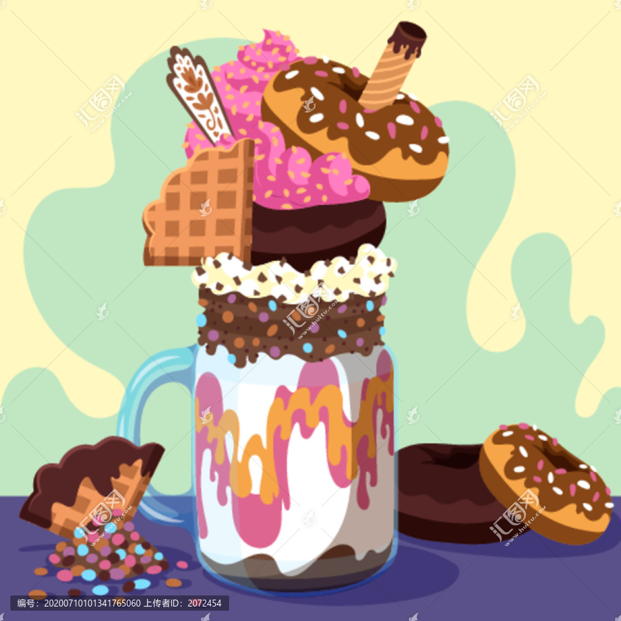 美食甜品矢量扁平手繪插畫