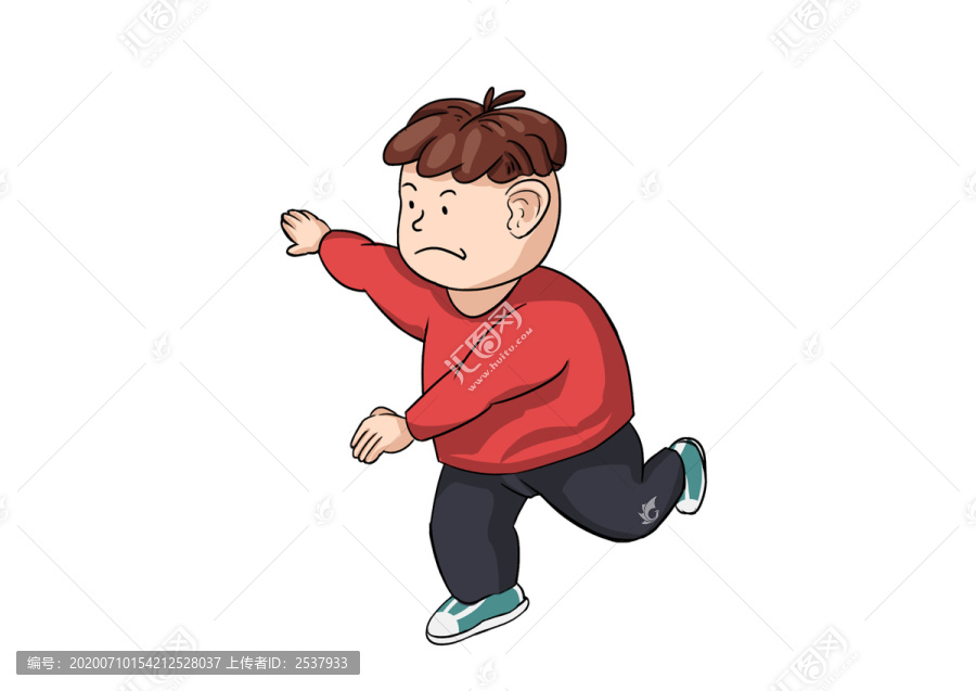 手繪人物卡通胖男孩奔跑插畫素材