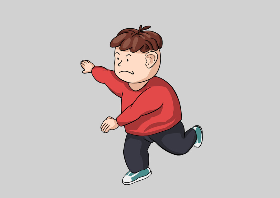 手繪人物卡通胖男孩奔跑插畫素材