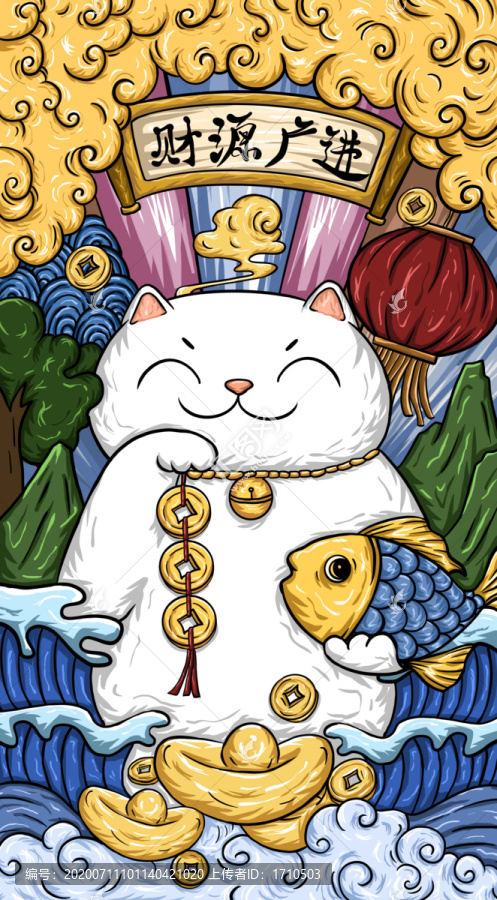招財(cái)貓國(guó)潮手機(jī)殼插畫(huà)
