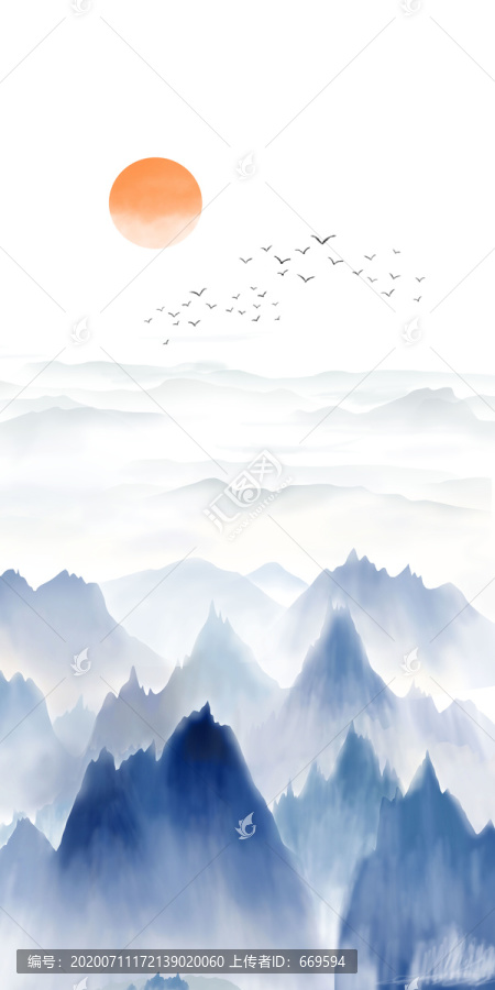 新中式抽象水墨山水玄關(guān)背景墻