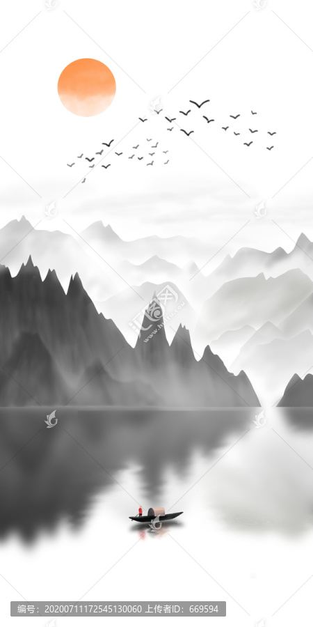 新中式抽象水墨山水玄關(guān)背景墻