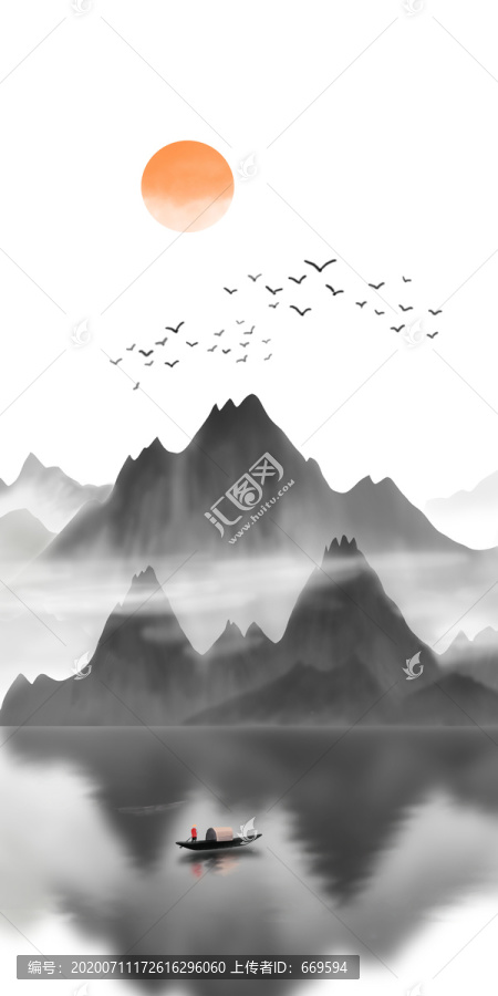 新中式抽象水墨山水玄關(guān)背景墻